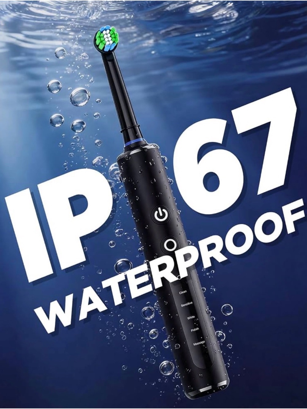 Black Electric Toothbrush - Waterproof Rechargeable Sonic Brush
